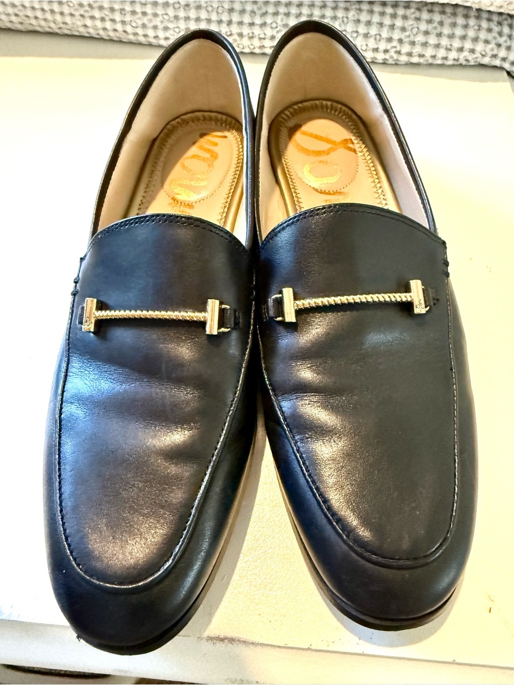 Sam Edelman Black Leather Slip-On Loafers with Gold Accent size 6